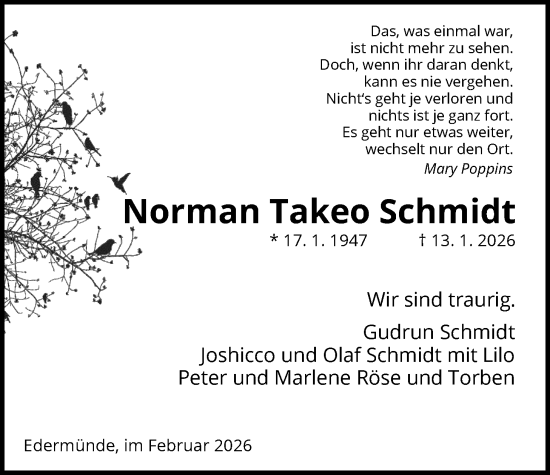 Traueranzeige von Norman Takeo Schmidt von HNA