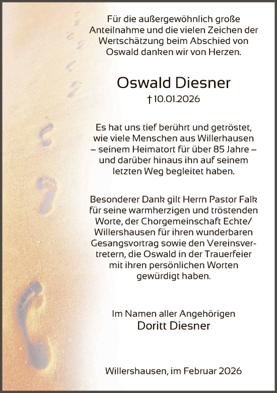 Traueranzeige von Oswald Diesner von HNA