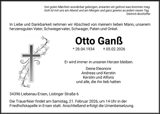 Traueranzeige von Otto Ganß von HNA