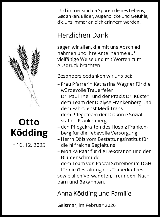 Traueranzeige von Otto Ködding von HNA