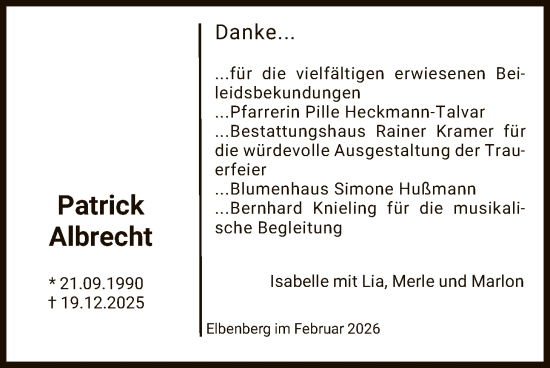 Traueranzeige von Patrick Albrecht von HNAHNA