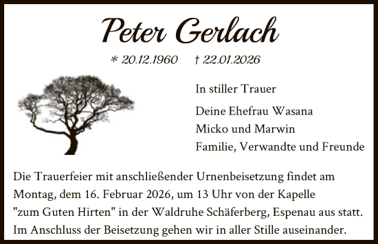 Traueranzeige von Peter Gerlach von HNA