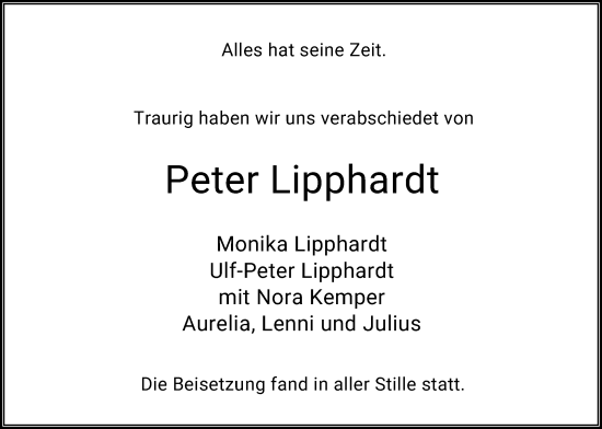 Traueranzeige von Peter Lipphardt von HNA