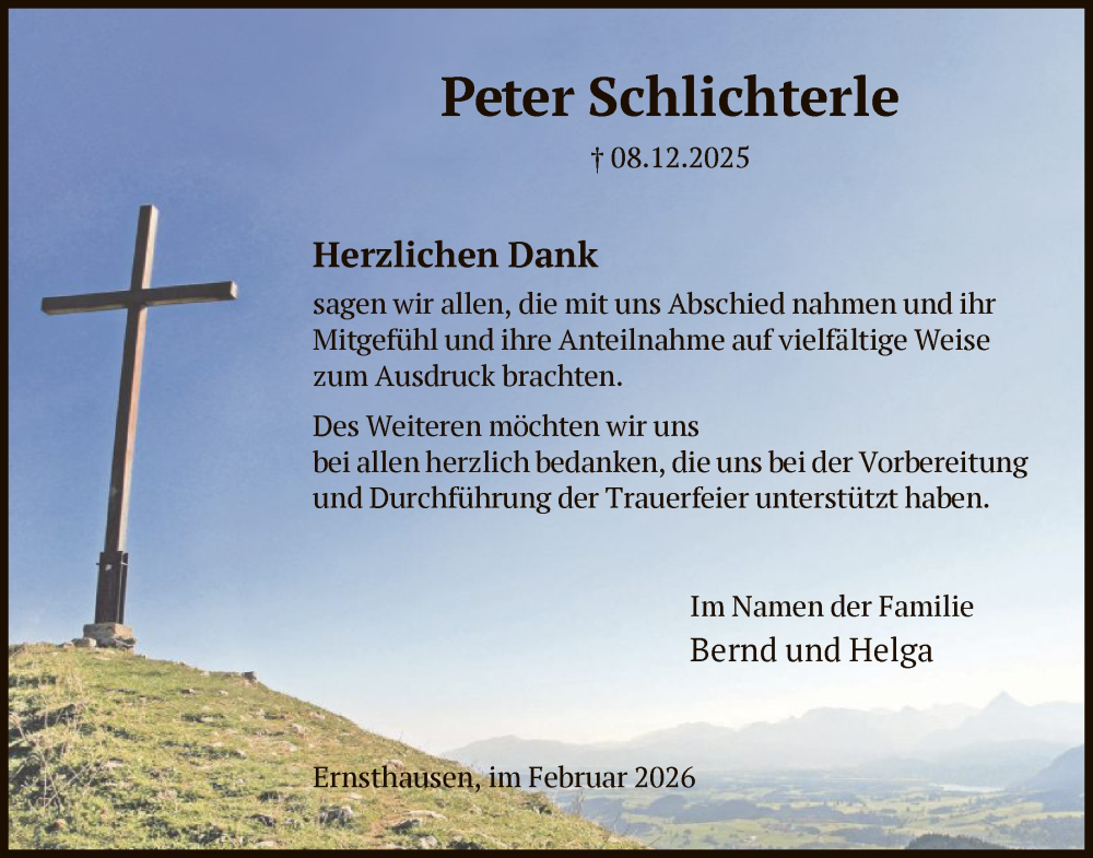 Traueranzeige für Peter Schlichterle vom 07.02.2026 aus HNA