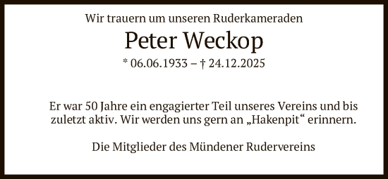 Traueranzeige von Peter Weckop von HNA