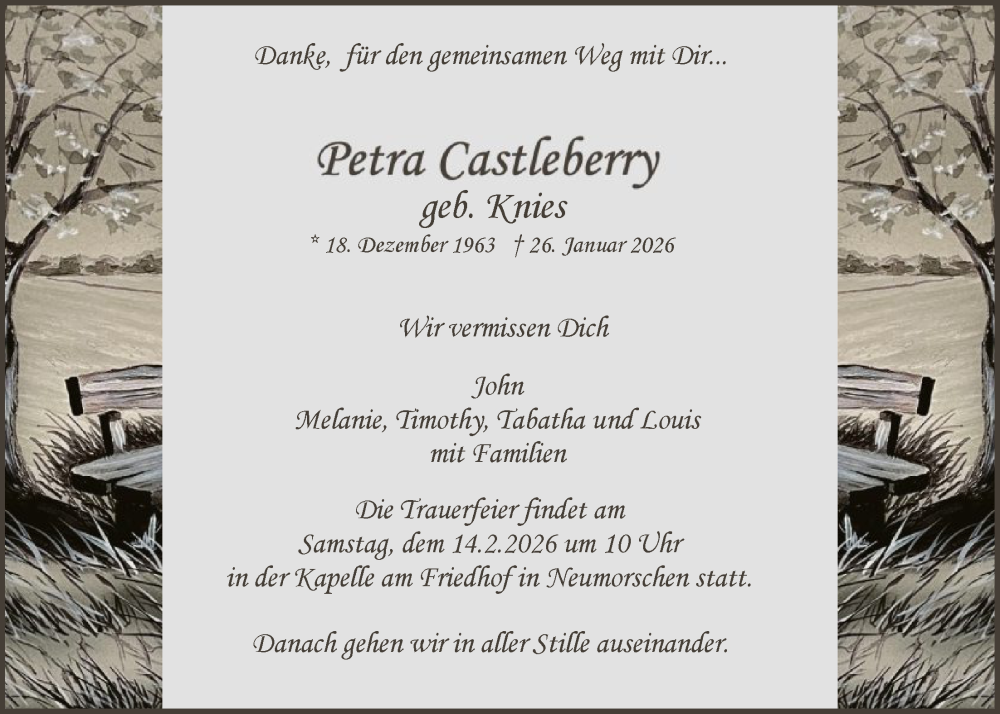  Traueranzeige für Petra Castleberry vom 07.02.2026 aus HNA