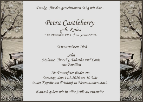 Traueranzeige von Petra Castleberry von HNA