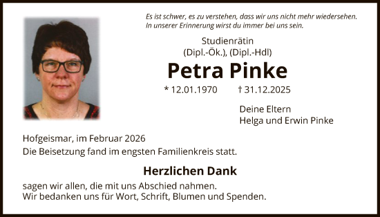 Traueranzeige von Petra Pinke von HNA