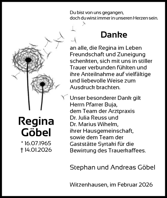 Traueranzeige von Regina Göbel von HNA
