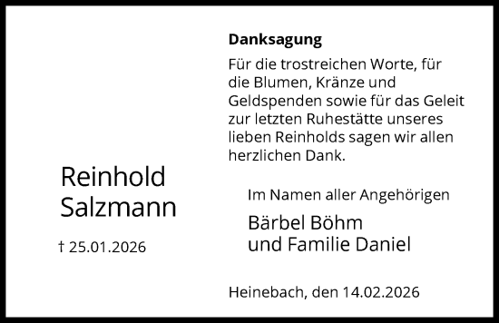 Traueranzeige von Reinhold Salzmann von HNA