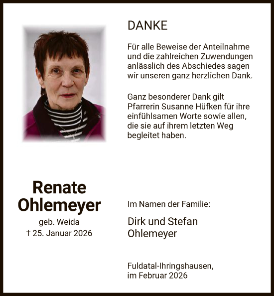 Traueranzeige von Renate Ohlemeyer von HNA