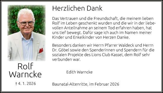 Traueranzeige von Rolf Warncke von HNA