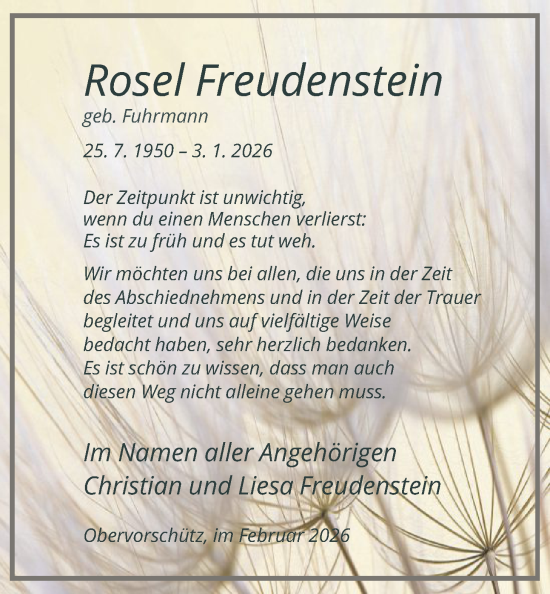 Traueranzeige von Rosel Freudenstein von HNA