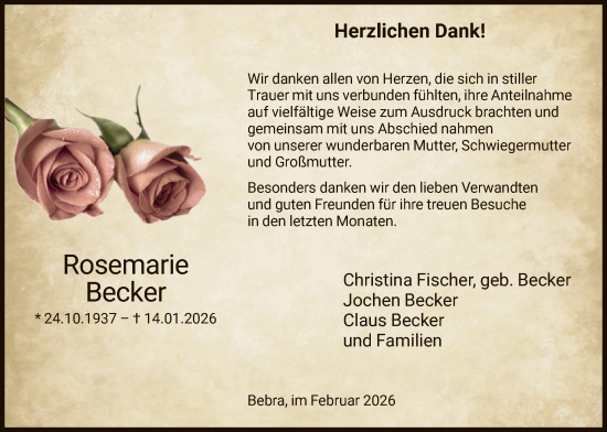 Traueranzeige von Rosemarie Becker von HNA