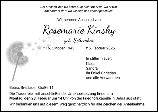 Traueranzeige von Rosemarie Kinsky von HNAHN