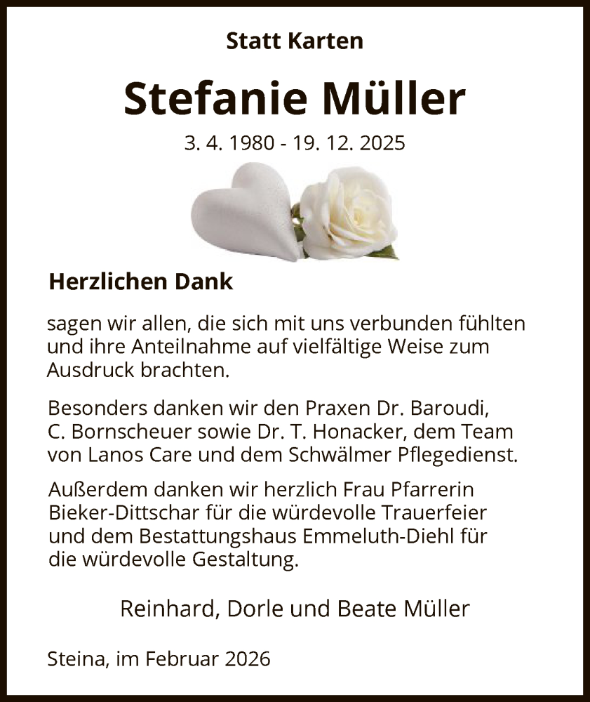  Traueranzeige für Stefanie Müller vom 07.02.2026 aus HNA