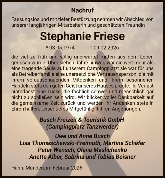 Traueranzeige von Stephanie Friese von HNA