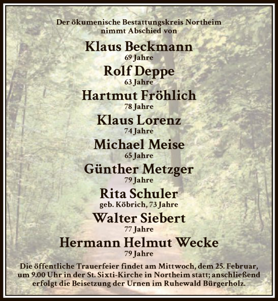 Traueranzeige von Sterbetafel vom 21.02.2026 von HNA