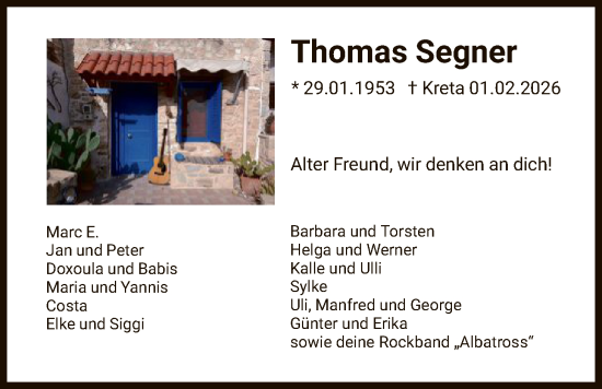 Traueranzeige von Thomas Segner von HNAHNA