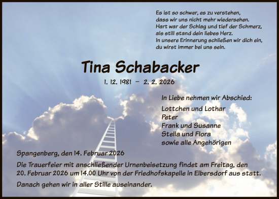 Traueranzeige von Tina Schabacker von HNA