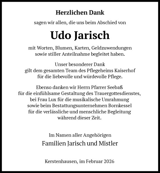 Traueranzeige von Udo Jarisch von HNA