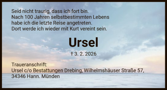 Traueranzeige von Ursel  von HNA