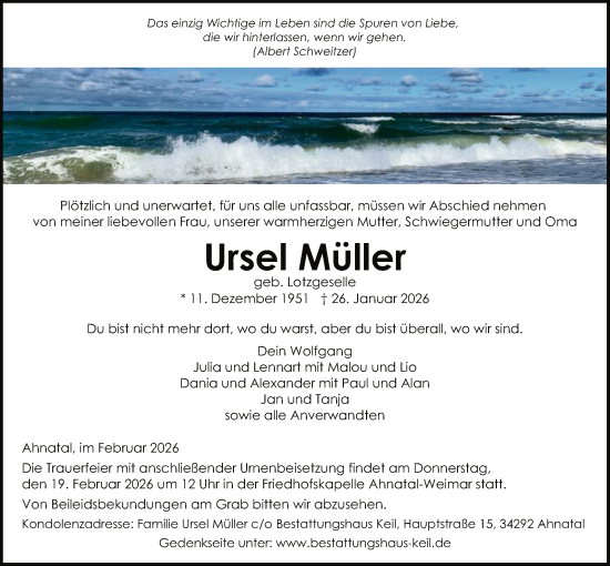 Traueranzeige von Ursel Müller von HNAHNA