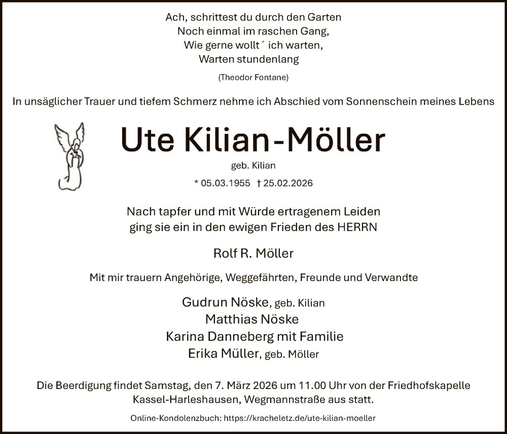  Traueranzeige für Ute Kilian-Möller vom 28.02.2026 aus HNA