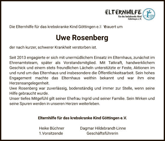 Traueranzeige von Uwe Rosenberg von HNA