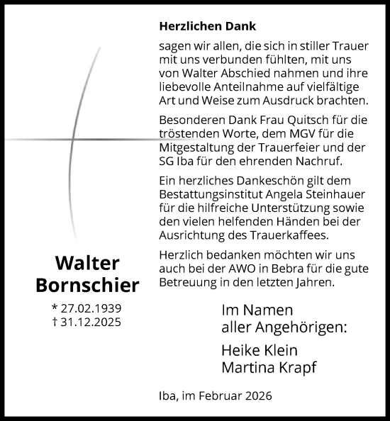 Traueranzeige von Walter Bornschier von HNA