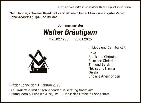 Traueranzeige von Walter Bräutigam von HNA