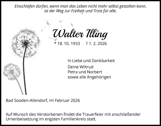 Traueranzeige von Walter Illing von WRSHNA