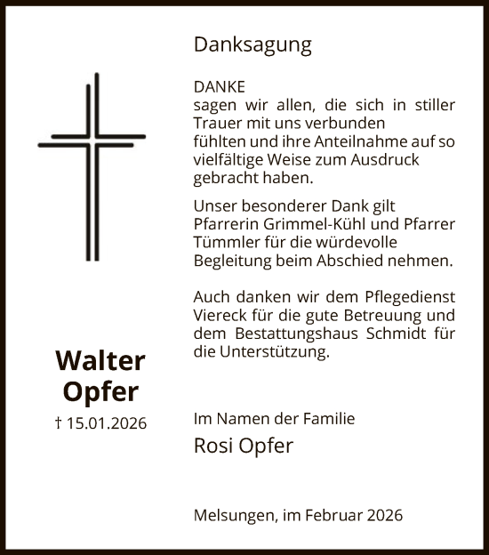 Traueranzeige von Walter Opfer von HNA