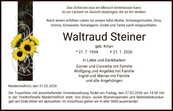 Traueranzeige von Waltraud Steiner von HNA