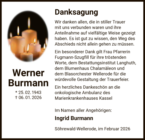 Traueranzeige von Werner Burmann von HNA