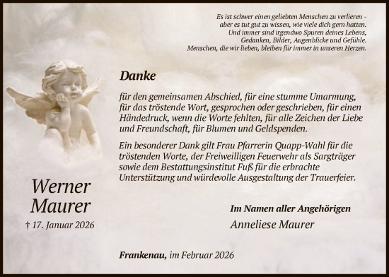 Traueranzeige von Werner Maurer von HNA