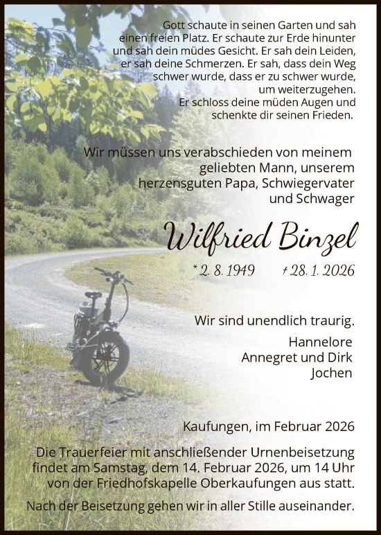 Traueranzeige von Wilfried Binzel von HNA