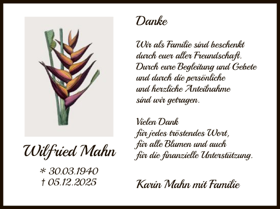 Traueranzeige von Wilfried Mahn von HNA