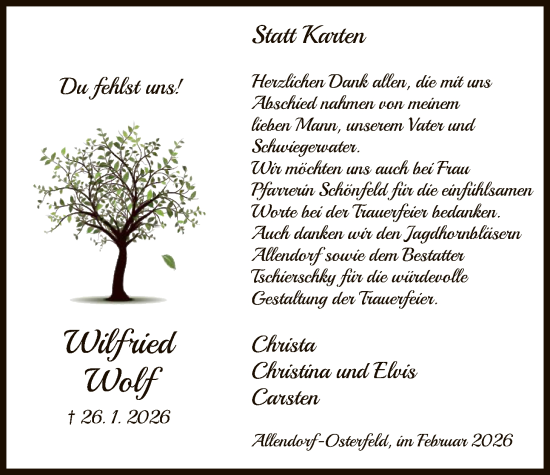 Traueranzeige von Wilfried Wolf von HNA