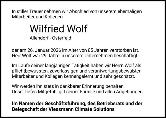 Traueranzeige von Wilfried Wolf von HNA