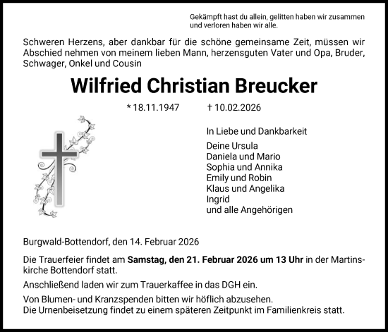 Traueranzeige von Wilfried Christian Breucker von HNA