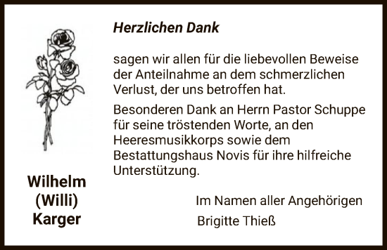 Traueranzeige von Wilhelm Karger von HNA