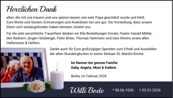 Traueranzeige von Willi Bode von HNA