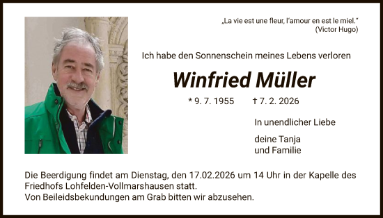 Traueranzeige von Winfried Müller von HNA