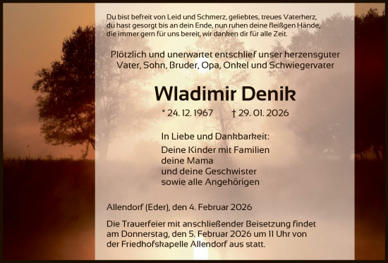 Traueranzeige von Wladimir Denik von HNA