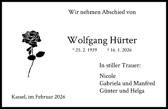 Traueranzeige von Wolfgang Hürter von HNA