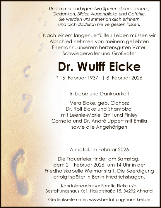Traueranzeige von Wulff Eicke von HNA